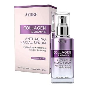 AZURE Collagen & Vitamin E Anti Aging Facial Serum - Restoring, Smoothing & Hydrating Face Serum - Reduces Fine Lines & Wrinkles, Repairs Dry, Tired & Dehydrated Skin - Skin Care Made in Korea - 50mL / 1.69 fl.oz.