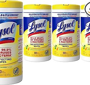Lysol Disinfectant Wipes, Multi-Surface Antibacterial Cleaning Wipes, For Disinfecting and Cleaning, Lemon and Lime Blossom, 80 Count (Pack of 4)