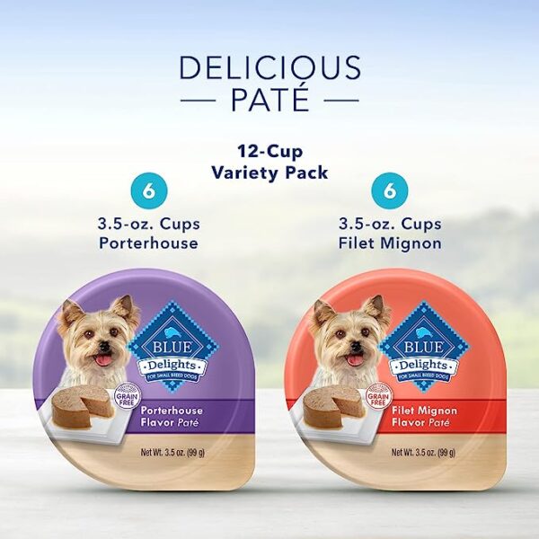 Blue Buffalo Delights Natural Adult Small Breed Wet Dog Food Cups, Pate Style, Filet Mignon and Porterhouse 3.5-oz (12 Pack- 6 of Each Flavor) - Image 3