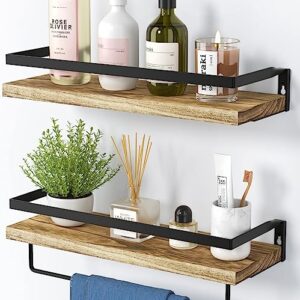 AMADA HOMEFURNISHING Floating Shelves, Bathroom Shelf with Towel Bar, Wall Shelves for Bathroom/Living Room/Kitchen/Bedroom, Light Brown Shelves Set of 2 - AMFS01