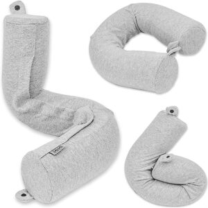 Dot&Dot Twist Memory Foam Travel Pillow for Neck, Chin, Lumbar and Leg Support - Neck Pillow for Traveling on Airplane - Best for Side, Stomach and Back Sleepers - Adjustable, Bendable Roll Pillow