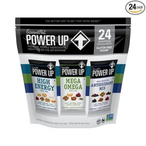 Power Up Assorted Trail Mix Travel Packs By Gourmet Nut, Mega Omega, Protein Packed, High Energy & Antioxidant Dried Fruit & Nuts Mix - Keto & Paleo Friendly Non GMO Vegan Gluten Free, 1.5oz (24 Pack)